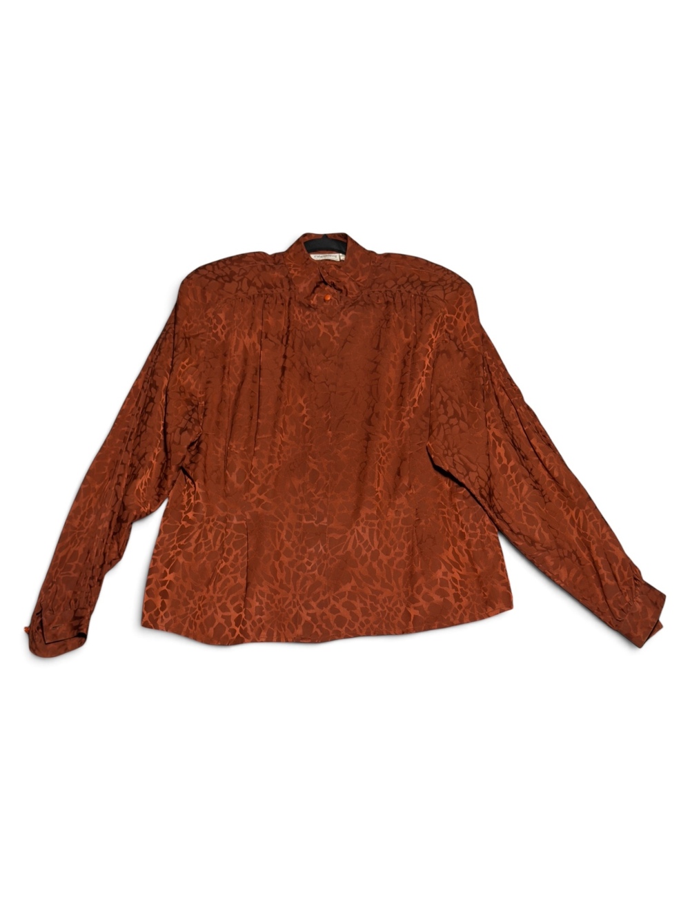 Vintage Oleg Cassini 100% Silk Rust Brown Long Sleeve Blouse Size 10
